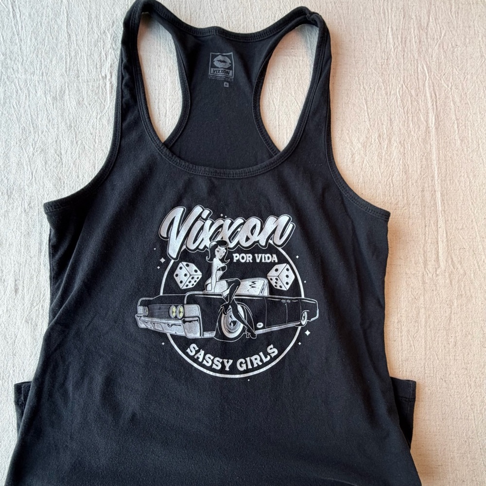 DIXXON Black Graphic“Sassy Girl” racer back Tank Top size XL